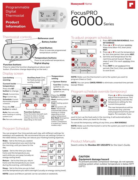 Honeywell Home Focuspro 6000 Series Product Information Pdf Download Manualslib