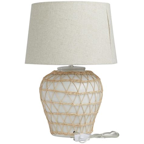 White Ceramic Woven Rattan Table Lamp Old Cannery Furniture