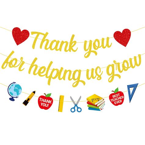 Amazon Thank You For Helping Me Grow Banner Gold Glitter Teacher