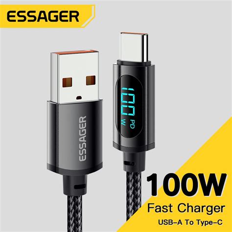 Essager 7a 100w Usb เป็น Type C สายเคเบิล จอแสดงผลดิจิตอล Qc Pd สาย