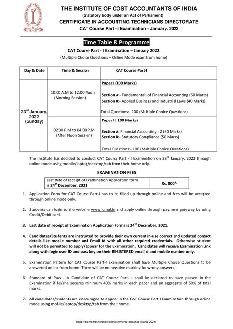 Icmai Certificate In Accounting Technicians Exam Pattern Pdf The