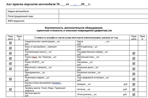 Акт приёма-передачи автомобиля водителю