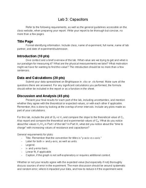 Phy Capacitors Lab Report Rubric Lab Capacitors Refer To The