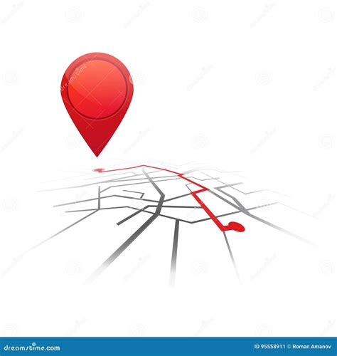 Gps Navigation Background Road Map Isolated With Red Pointer Vector