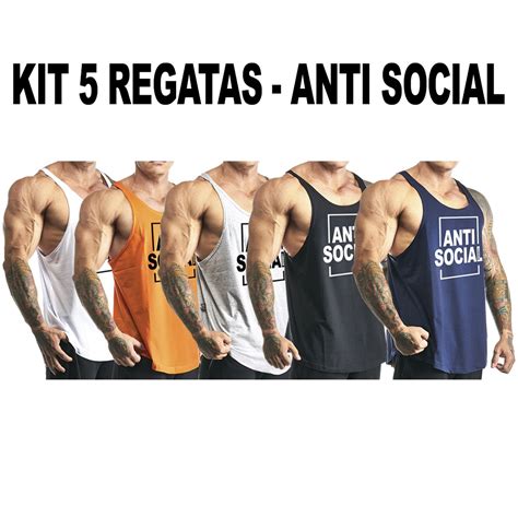 Kit de Regatas cavada 5 camisetas em algodão Treino Praia Bombey