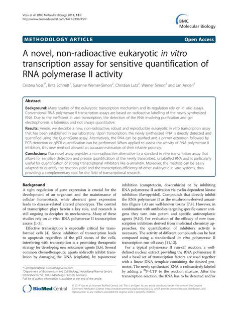 Pdf A Novel Non Radioactive Eukaryotic In Vitro Transcription Assay For Sensitive