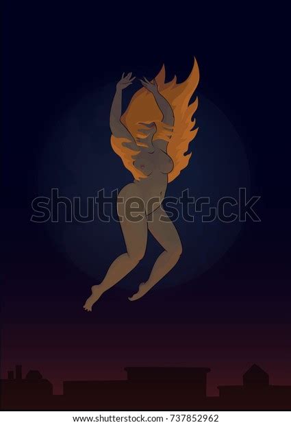 Naked Woman Witch Flying Above City Stock Vector Royalty Free Shutterstock