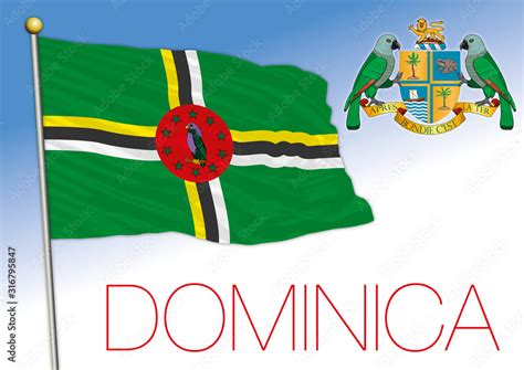 Dominica official national flag and coat of arms, vector illustration ...