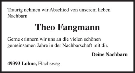 Traueranzeigen Von Theo Fangmann Om Trauer De