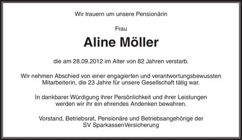 Traueranzeigen von Aline Möller ZVW Trauer