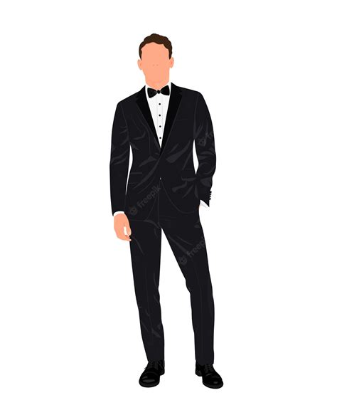 Premium Vector Standing Man In Suit Businessman In Suit And Bow Tie Illustration