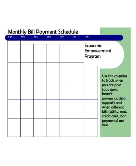 Monthly Payment Schedule Template