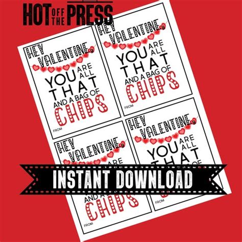 Chips Valentine S Day Tags Printable Valentines Funny Etsy