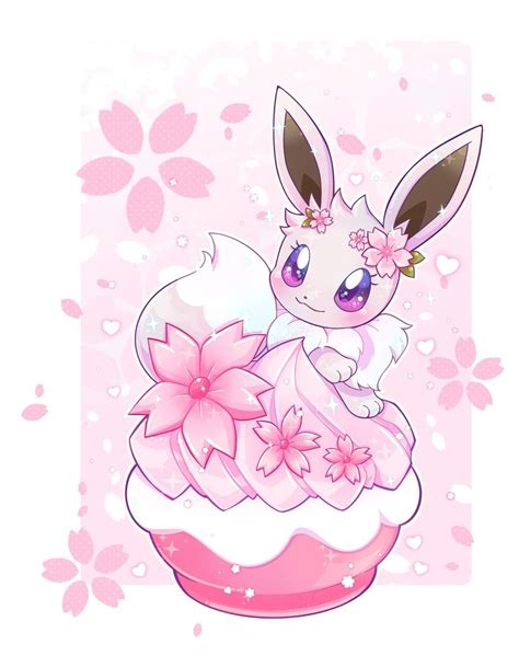 eevee fans | A fan art of a female pink eevee on top of a poképuff with ...