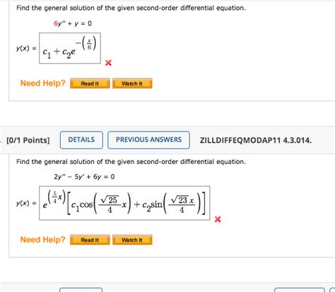 Solved Find The General Solution Of The Given Second Order Chegg