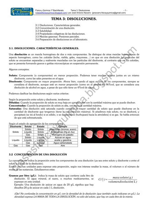 PDF Física y Química 1º Bachillerato Tema 3 Disoluciones