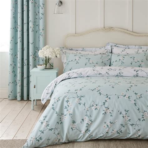 Dunelm Edith Duck Egg Floral Reversible Duvet Cover And Pillowcase Set