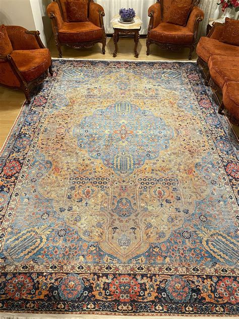 Persian Pattern Rug 8x10, Blue Gold Ethnic Rug 8x10, Heriz Rug, Oriental Nomadic Rug 10x13 ...