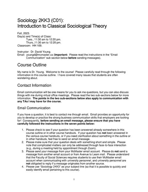 Sociol Kk Course Outline Sociology Kk C Introduction To