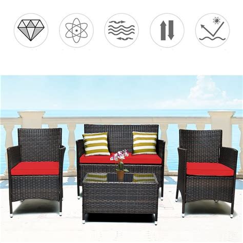 Costway Piece Rattan Patio Furniture Set Cushioned Sofa Chair Coffee