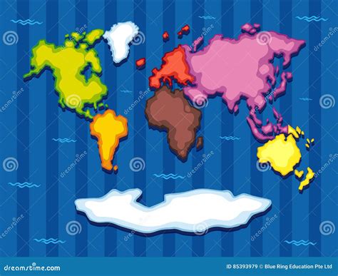 Wiatowa Mapa Z Siedem Kontynentami Ilustracja Wektor Ilustracja