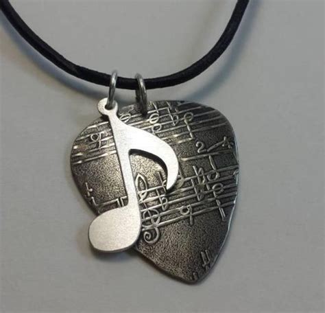 Sterling Silver Guitar Pick Necklace With Music Note Charm By Etsy