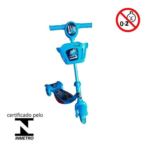 Patinete Infantil Azul Musical 3 Rodas Luzes E Cestinha Frete grátis