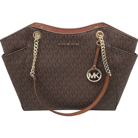 Michael Kors Jet Set Travel Chain Mk Signature Lightweight Brown Pvc Tote • Price