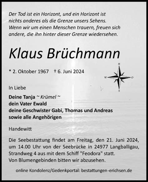 Traueranzeigen Von Klaus Br Chmann Sh Z Trauer