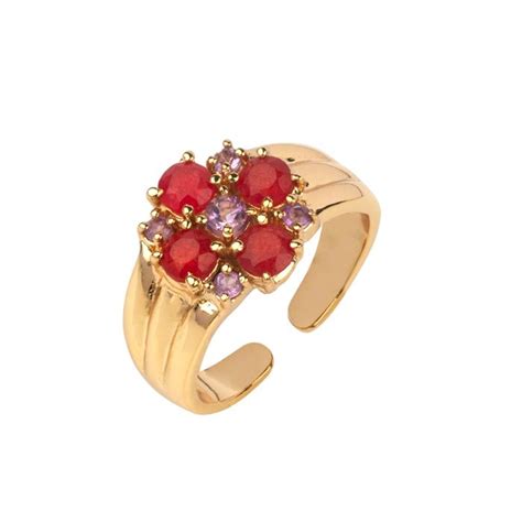 Anillo Vidal Vidal Lola Baño Oro y Flor Piedras Rojas X463941620