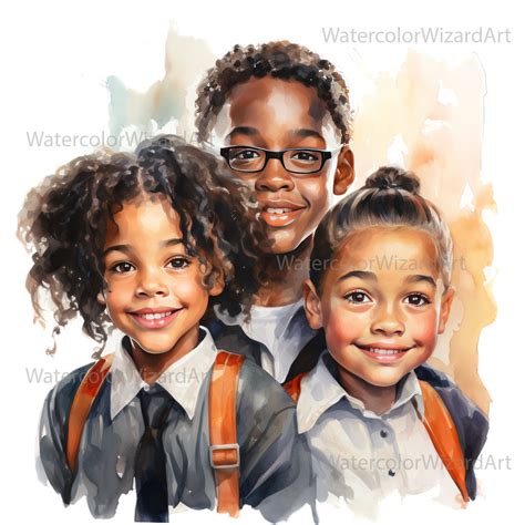 Watercolour African American School Kids Clipart, Black Kids Back to ...