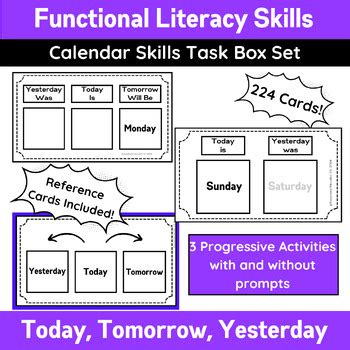 Functional Literacy Calendar Skills Matching Task Box Cards Special Ed