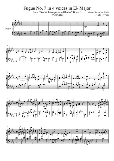 Fugue No Bwv In Eb Major Arr Zachary Corbett Sheet Music