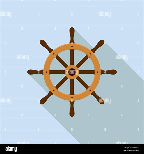 Ship Helm On Blue Background Yacht Steering Wheel Vector In Flat Style