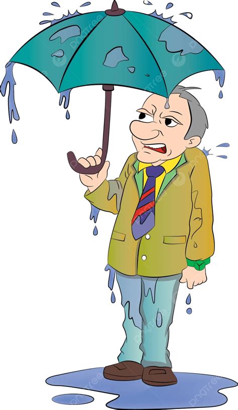 Man With A Small Umbrellaillustration White Vector Grandpa Vector