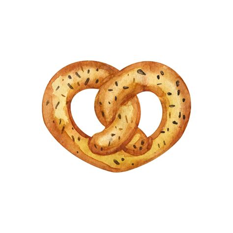 Pretzel Con Especias Ilustración Acuarela Dibujada A Mano De Comida