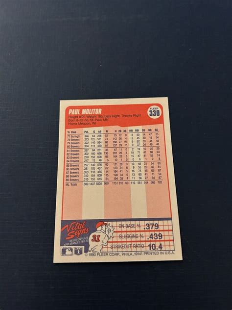 1990 Fleer Baseball Paul Molitor 330 HOF Factory Set Break NM MT EBay