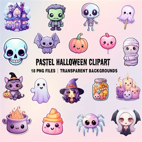 Cute Kawaii Pastel Halloween Clipart Bundle, Creepy Kawaii Horror ...