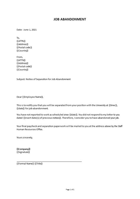 Job Abandonment Letter Sample From Employer