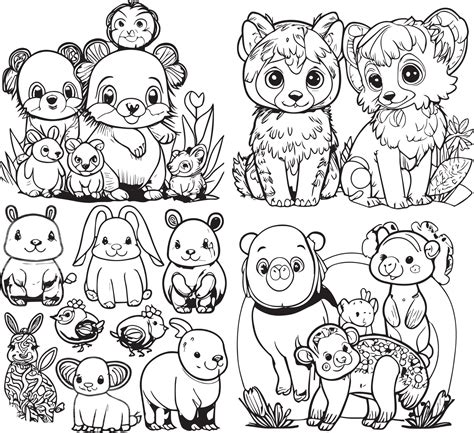 Cute Baby Animals Coloring Pages Line Art Vector 24521228 Vector Art At