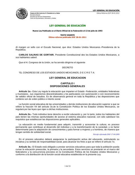 Pdf Ley General De Educaci N Departamento De Educaci N Ley