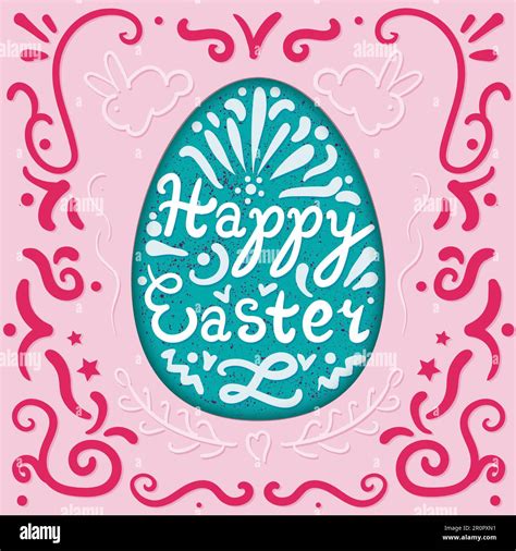 Vintage Happy Easter Lettering In Egg With Rabbits Vector Stock Vector