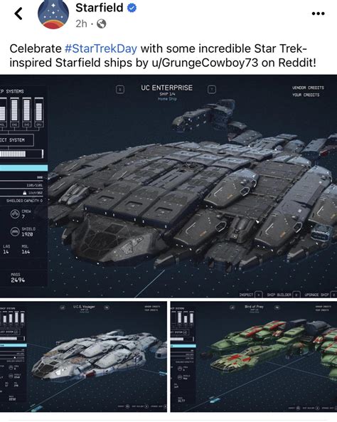 My ships shared by Bethesda on the Official Starfield Facebook page for Star Trek day : r/Starfield