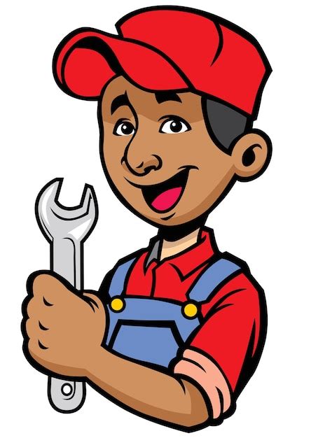 Premium Vector Happy Mechanic Hold The Wrench