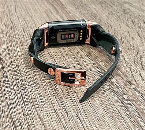 Black Leather Fitbit Charge 5 Band Rose Gold Fitbit Charge 5 Strap