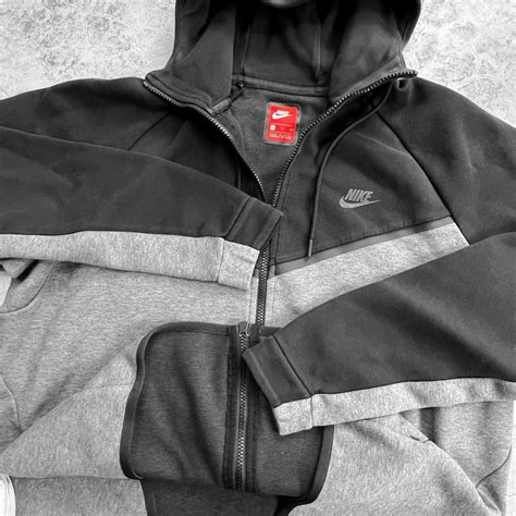 🕊🎈nike Tech Fleece Jacket Colorblock Grey And Black Depop