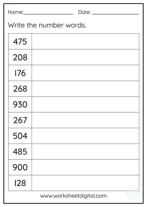 Number Words To 1000 Worksheet Digital Worksheets Library