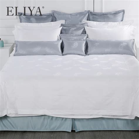 Luxury 5 Star Queen King Plain White Hilton Hotel Bedding Set Egyptian