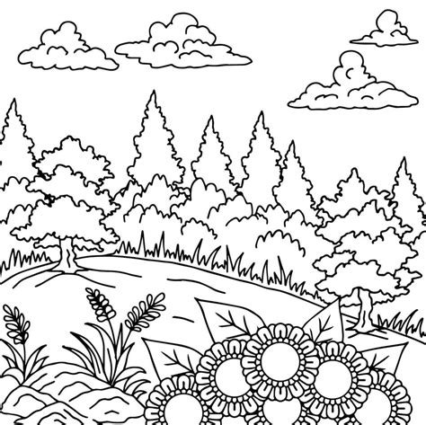 Diseño Vector Página Para Colorear Paisaje Naturaleza 9921963 Vector En Vecteezy