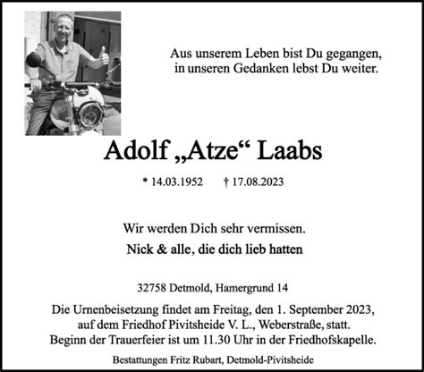 Traueranzeigen Von Adolf Laabs LZ Trauer